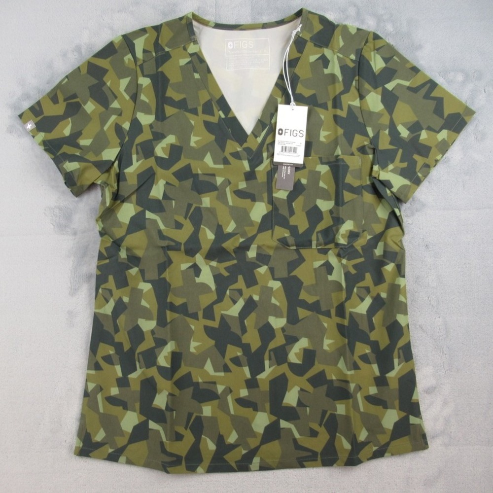 Figs Printed Freetex Catarina One-Pocket Scrub Top Green Camo W23SW1066 Small
